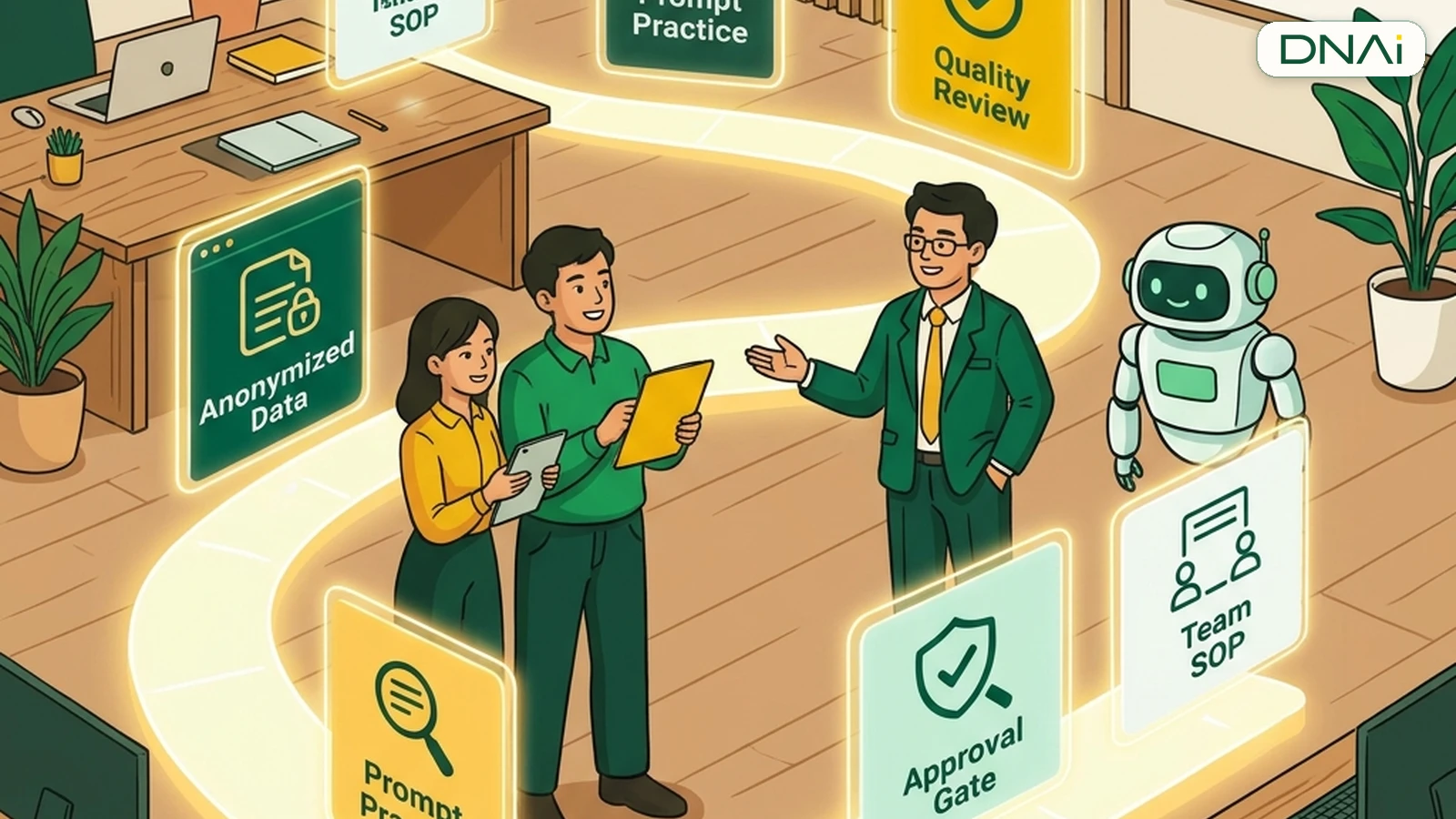 Hành trình học AI an toàn với dữ liệu ẩn danh, thực hành prompt, kiểm tra chất lượng và cổng duyệt