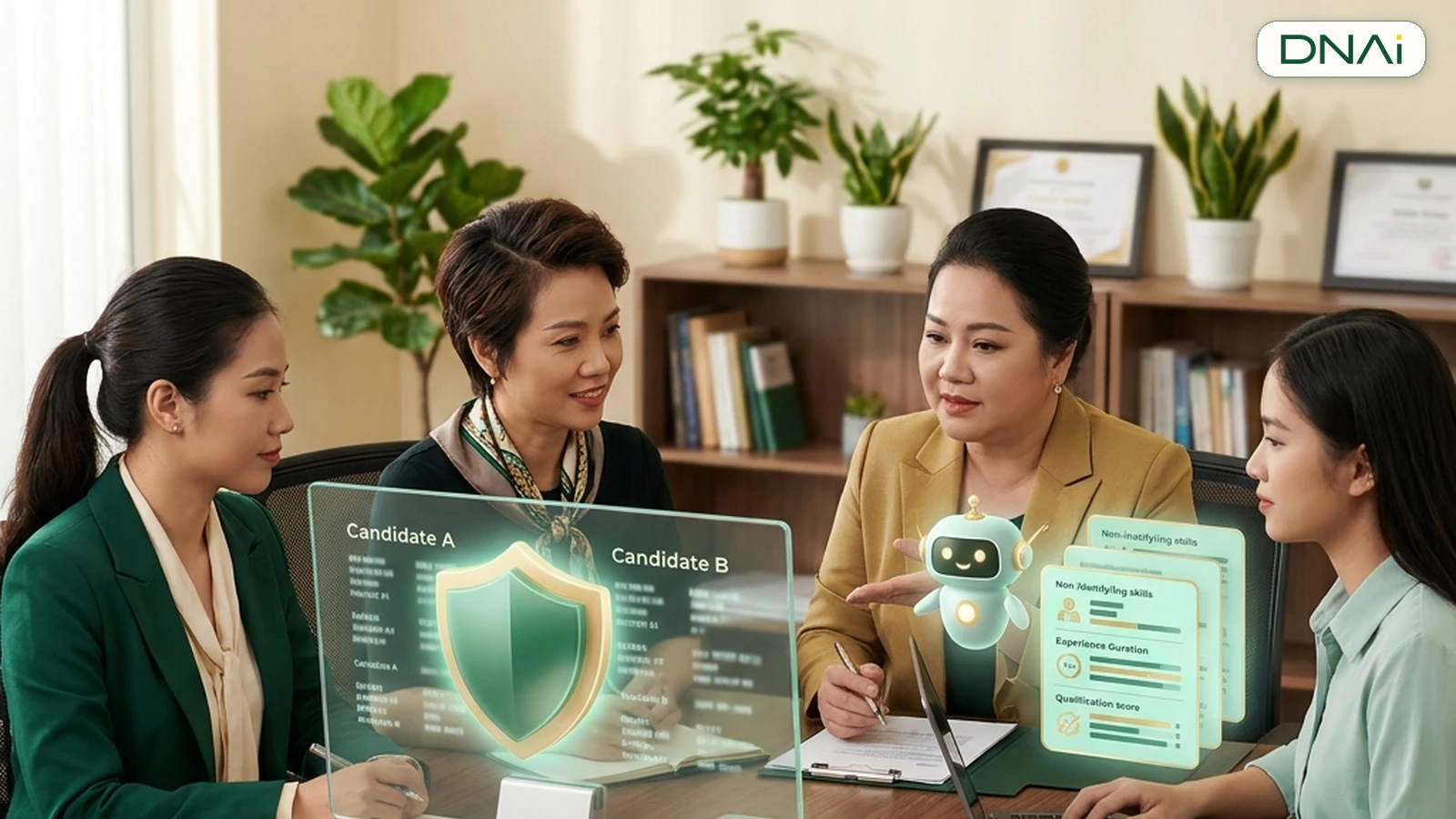Đội HR cùng quản lý thực hiện cổng kiểm duyệt dữ liệu ứng viên và quyết định tuyển dụng