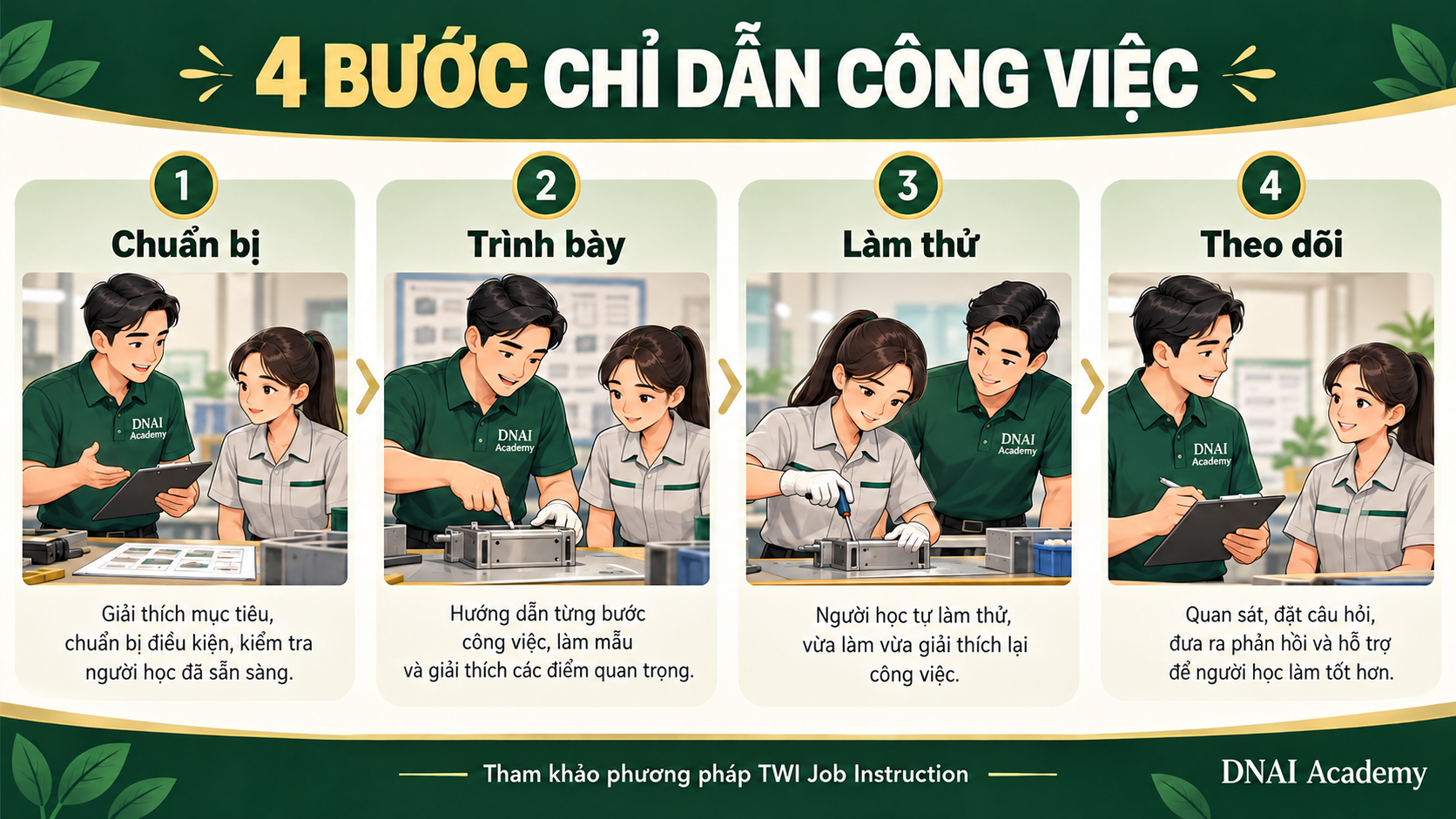 Có thể áp dụng 4 bước đào tạo một công việc như thế nào?