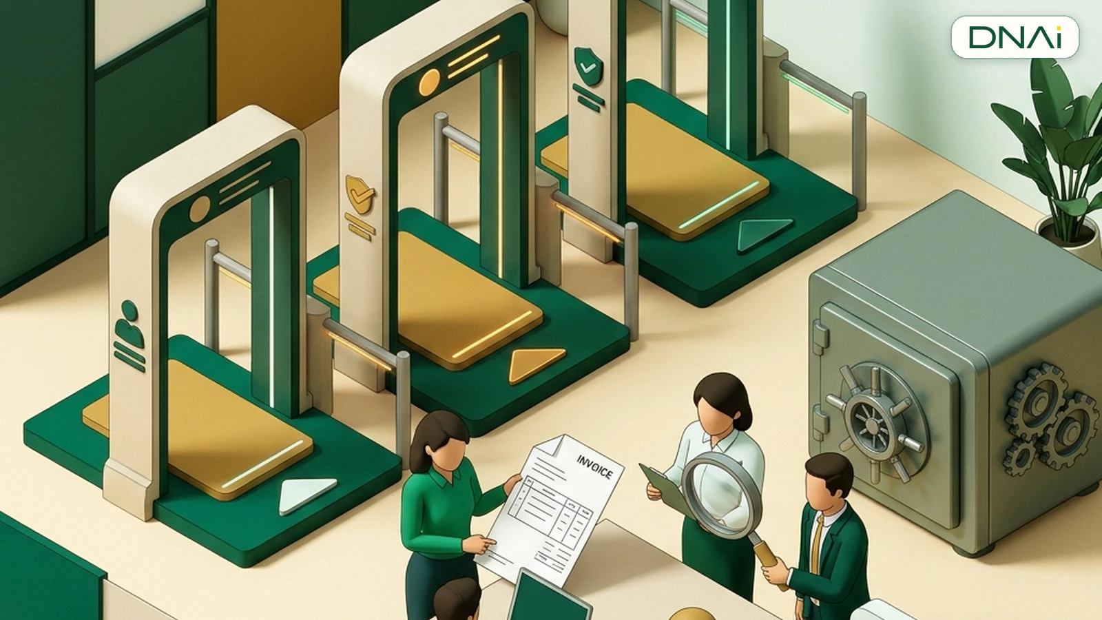 Minh họa ba cổng duyệt chứng từ với kiểm tra dữ liệu và người phụ trách