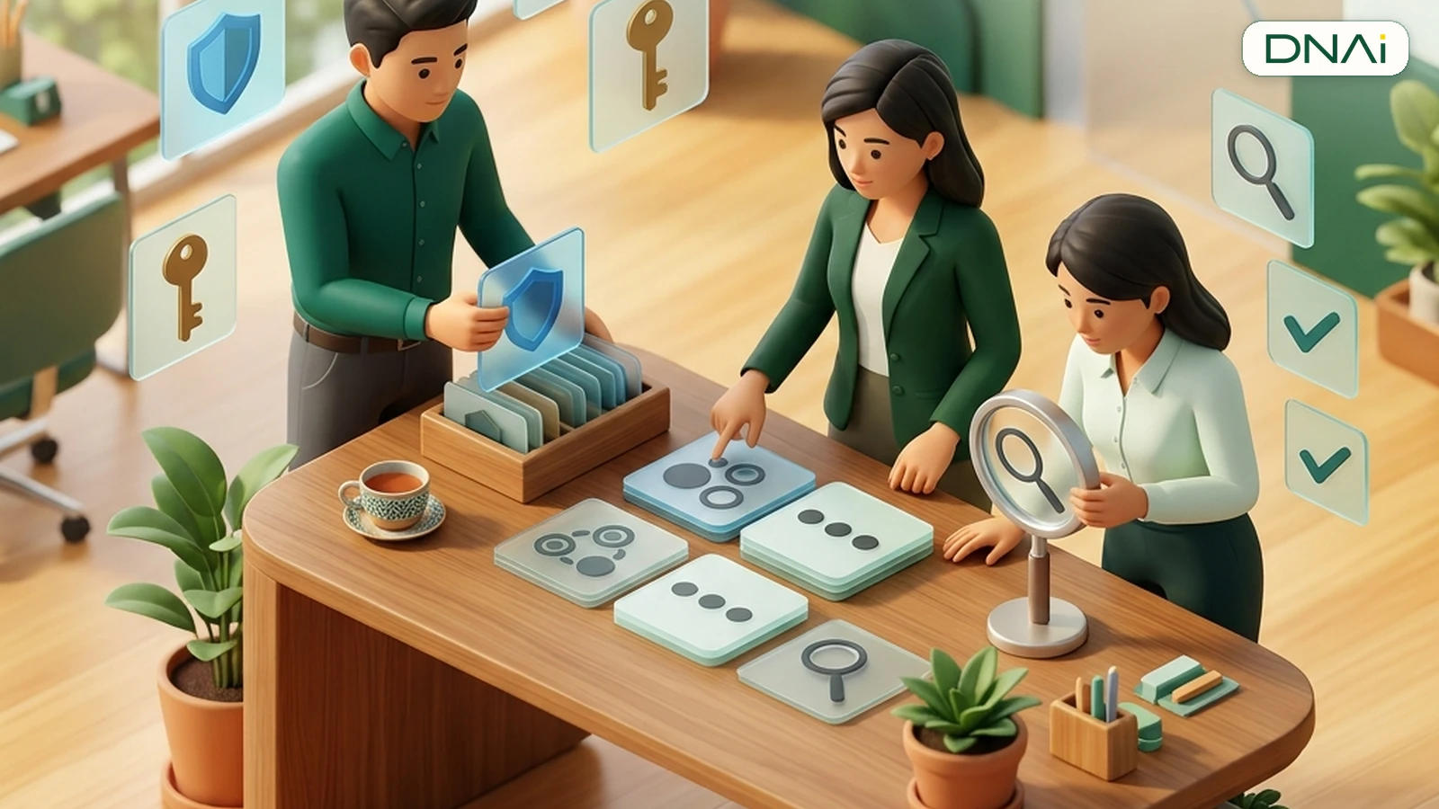 Minh họa isometric các lớp phân loại và kiểm duyệt dữ liệu AI cho SME